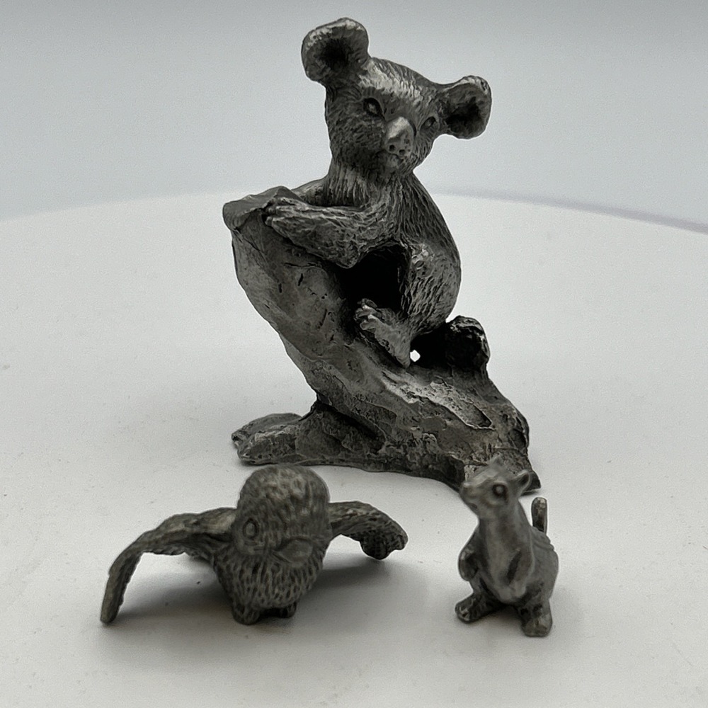 Vintage Rawcliffe Pewter Miniatures Lot 3 1980 Forest Animals Koala Bird